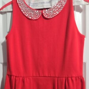 Crewcuts Red Sleeveless Dress with Jeweled Peter Pan Collar